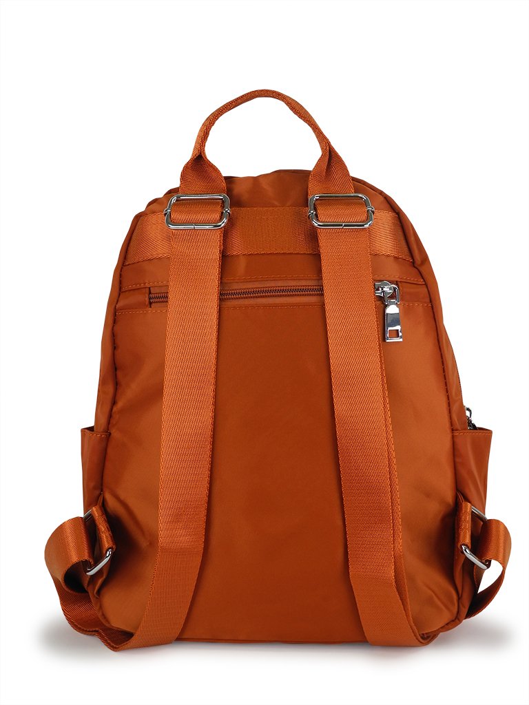 8. Back view of orange Nabo Backpack NK 2254 highlighting adjustable straps and back zip pocket