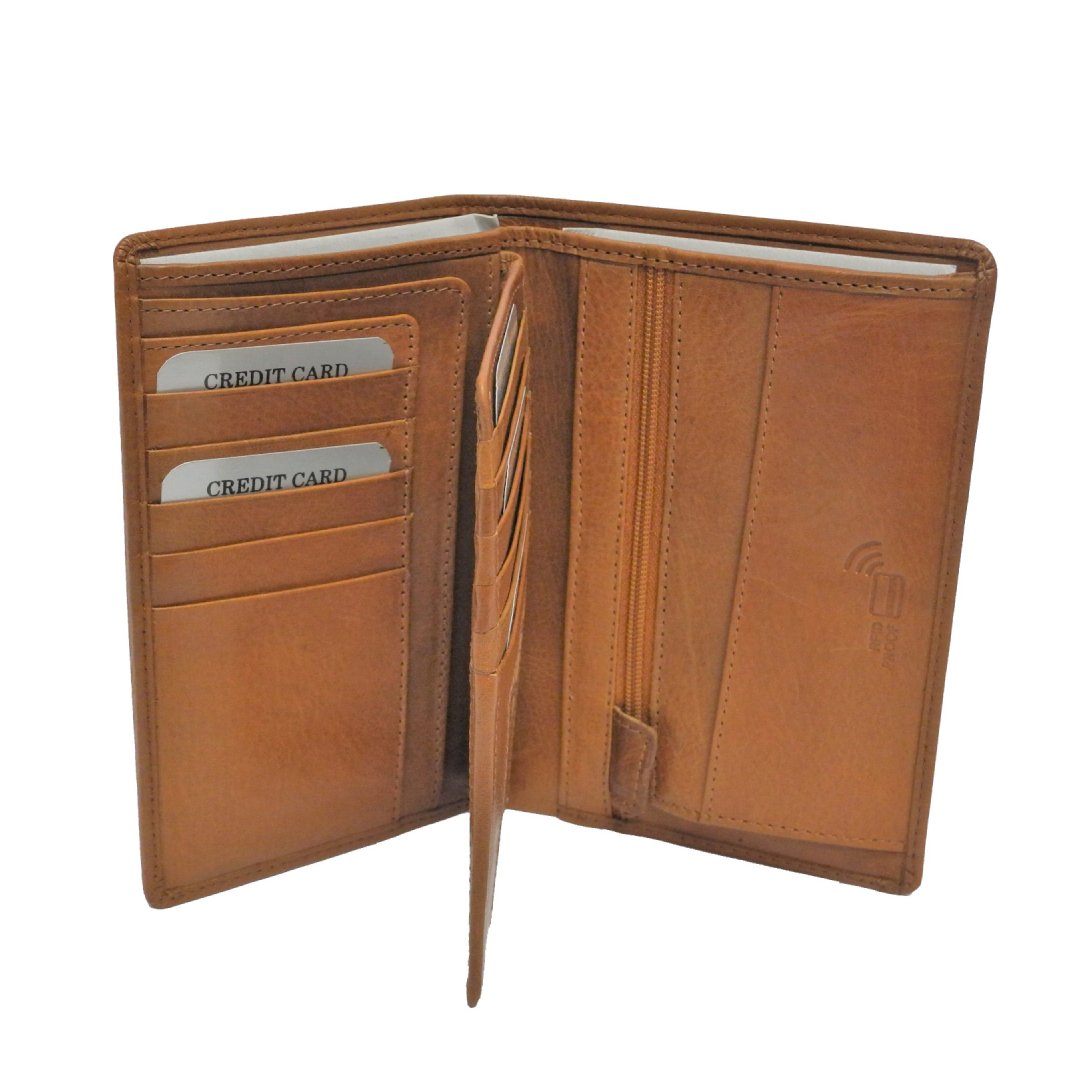 2. Interior view of Nabo large leather wallet NK 252 in brown, featuring card slots and RFID protection