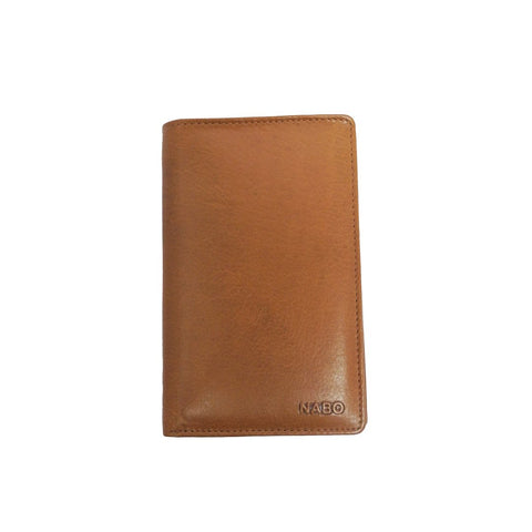 1. Nabo large brown leather wallet NK 252 with embossed logo, shown in studio setting