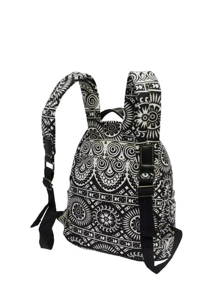 2. Nabo Backpack NK 1945 in black and white pattern, back view highlighting adjustable straps