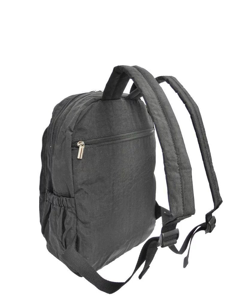5. Back view of Nabo Backpack NK 1977 in black, displaying secure back zip pocket and padded straps