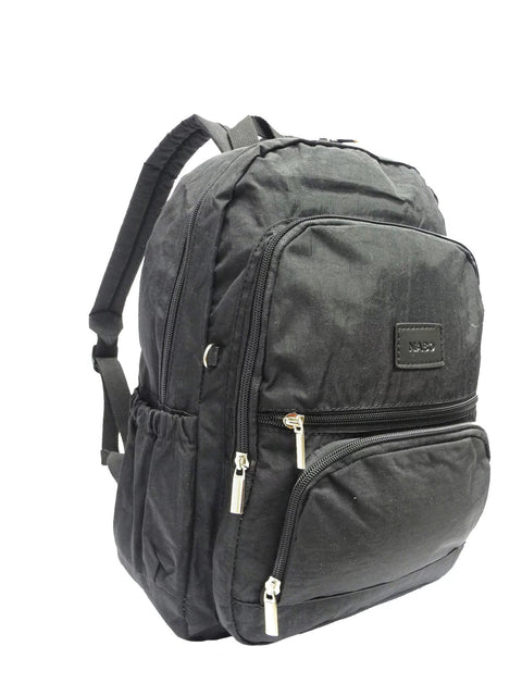 4. Nabo Backpack NK 1977 in black, side view showing zip pockets and adjustable straps, studio setting