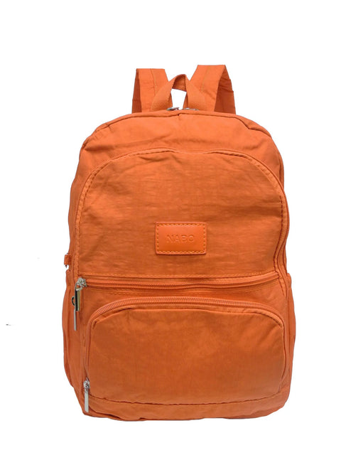 2. Nabo Backpack NK 1977 in orange, showcasing front zip pockets and durable nylon material, studio image