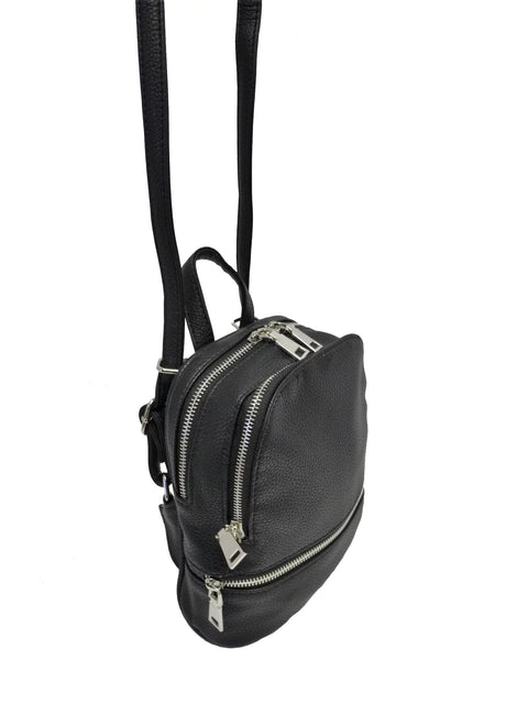 5. Nabo Small Backpack NK 2197 in black, side view showing dual zip compartments and elegant design