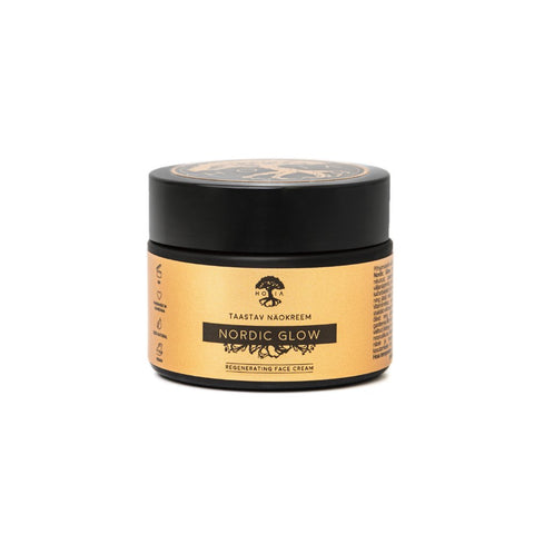 3. HOIA homespa Nordic Glow regenerating face cream in studio setting, showcasing product packaging