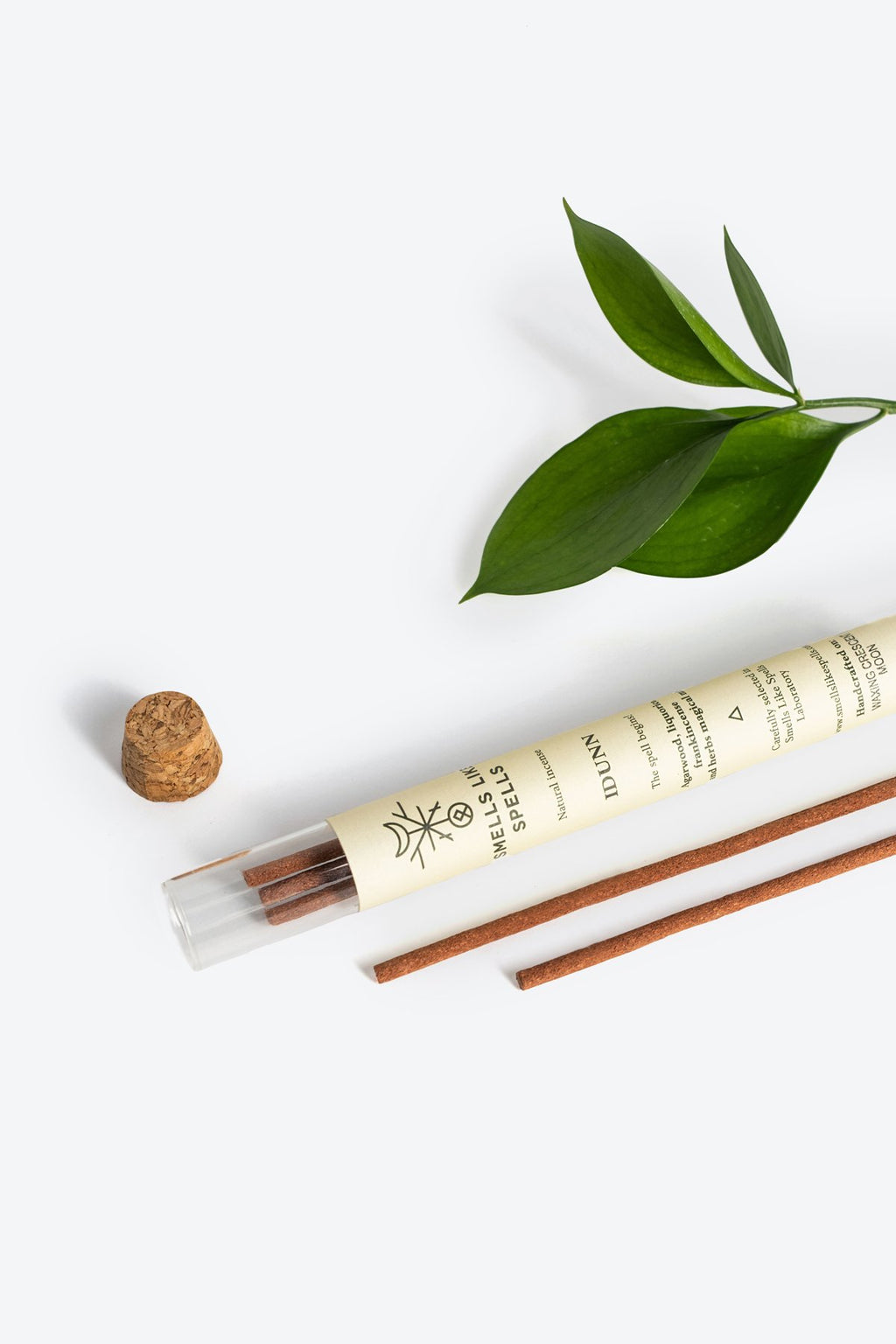 1. Smells Like Spells IDUNN natural incense sticks with plant and cork, showcasing eco-friendly packaging