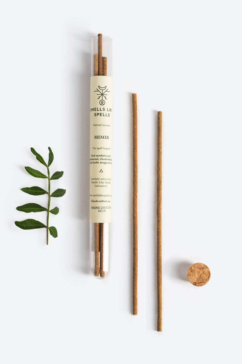 1. Smells Like Spells Natural Incense MIMIR with plant and cork, showcasing eco-friendly packaging