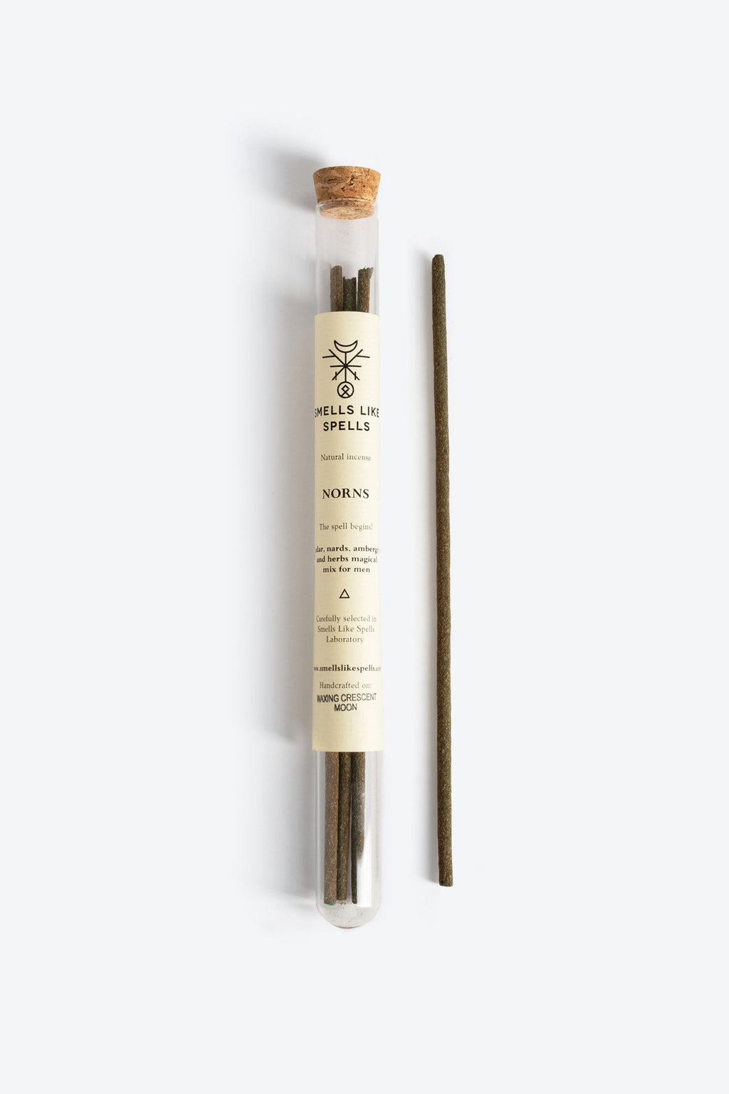 1. Smells Like Spells Natural Incense NORNS for men in glass tube with cork, showcasing incense sticks