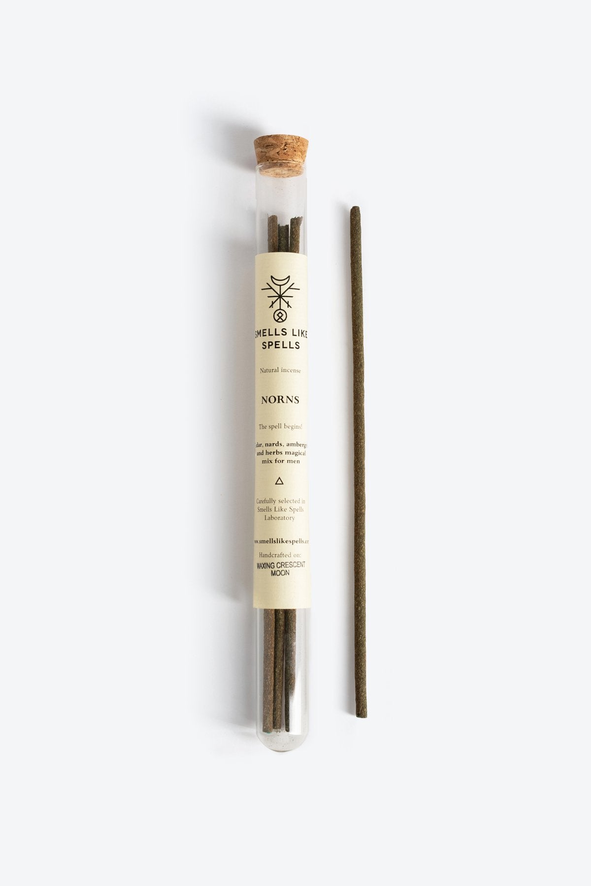 1. Smells Like Spells Natural Incense NORNS for men in glass tube with cork, showcasing incense sticks