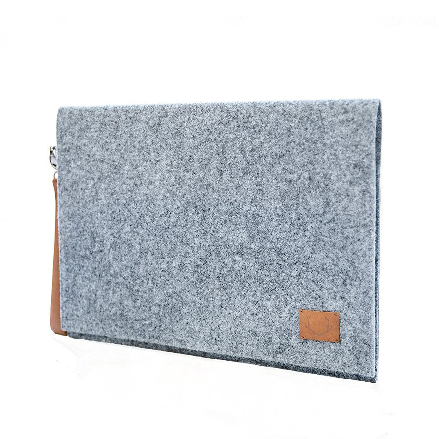 3. Nordhale Berg 13'' grey laptop bag in studio, highlighting recycled PET felt material and minimalist style
