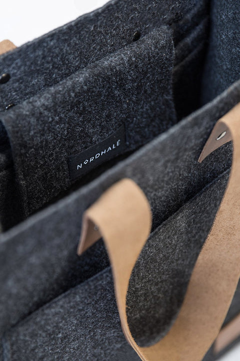 5. Close-up of Nordhale Hennes Tote Bag interior, showing Nordhale branding and felt material
