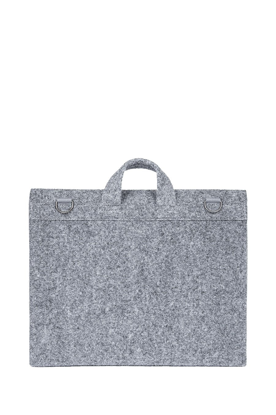 6. Back view of grey Nordhale Briefcase Hjo with handle and strap attachments