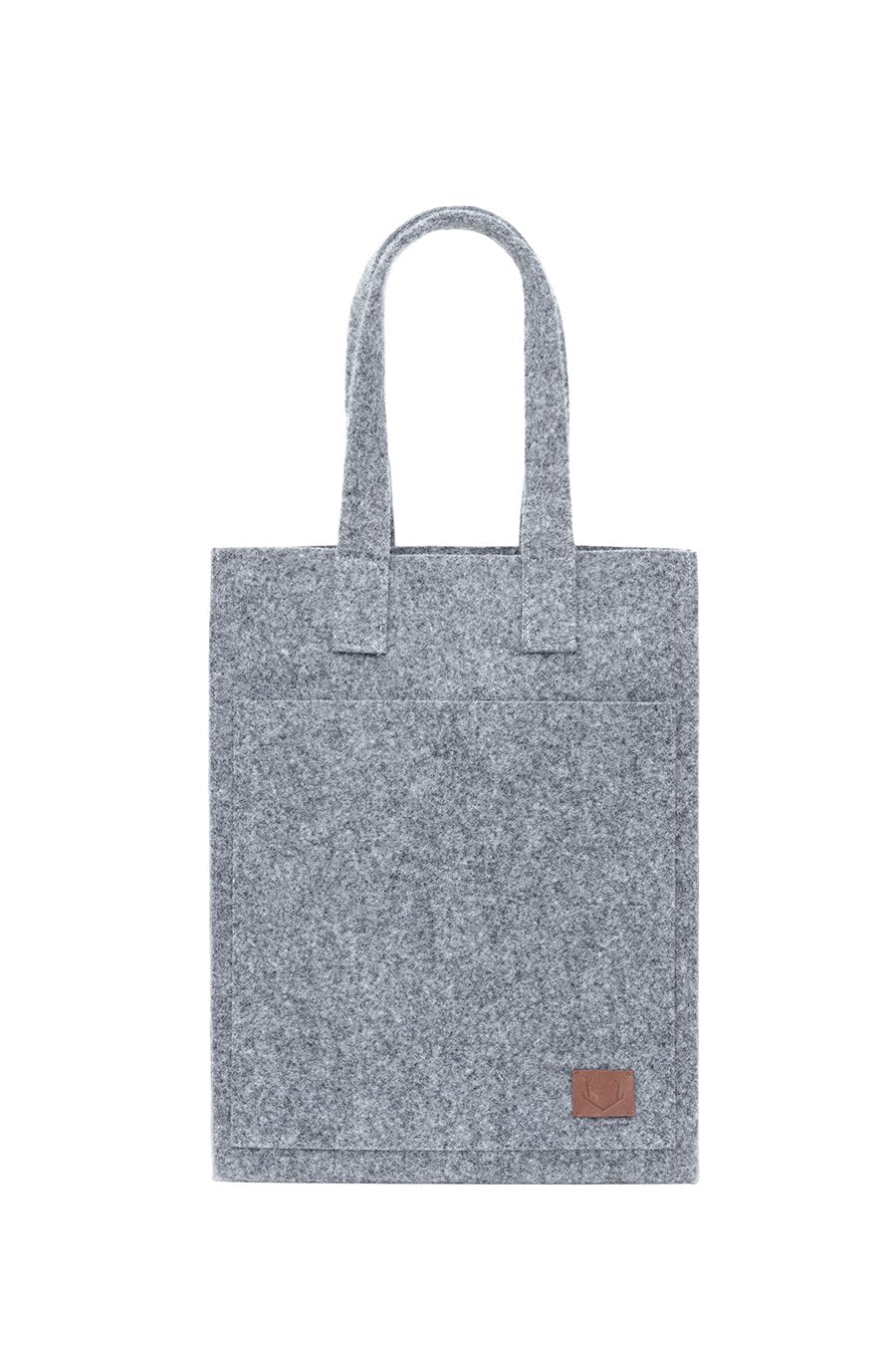 5. Front view of Nordhale's grey Hof Tote Bag, showcasing its minimalist design and recycled PET felt material