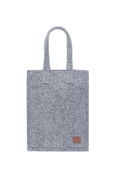 5. Front view of Nordhale's grey Hof Tote Bag, showcasing its minimalist design and recycled PET felt material