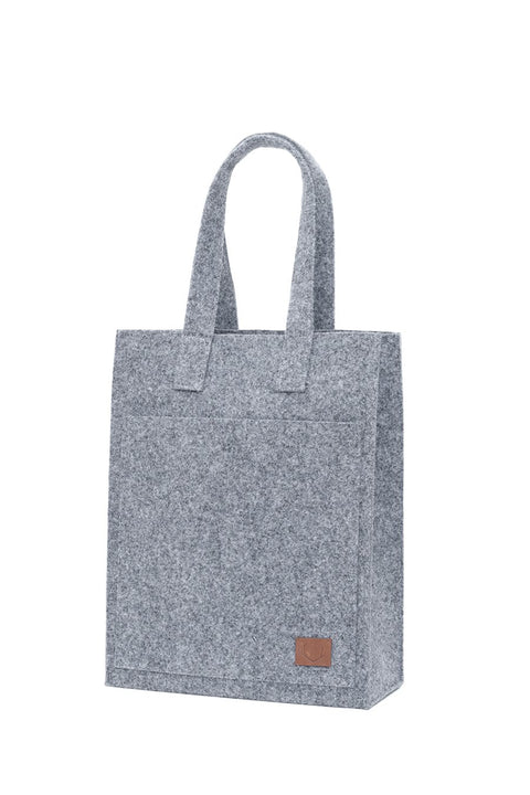4. Studio image of Nordhale's grey Hof Tote Bag, highlighting its structured design and logo detail