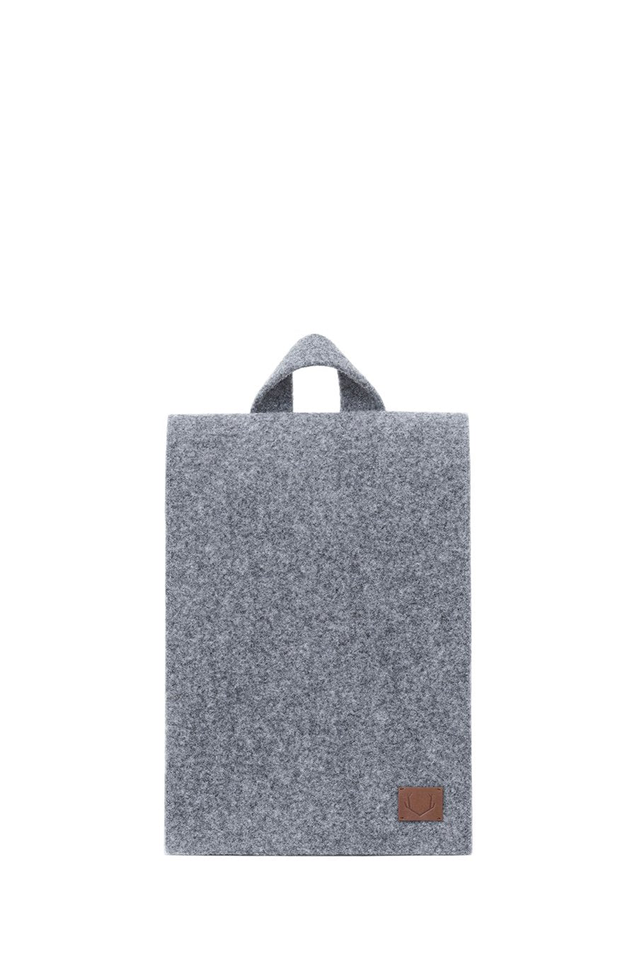 9. Flat lay of Nordhale Backpack Lund in grey, showcasing minimalist front design and recycled PET felt material