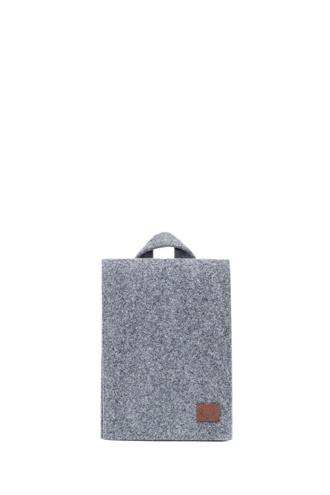 4. Studio image of Nordhale Lund Mini Backpack in grey, front view with magnetic flap