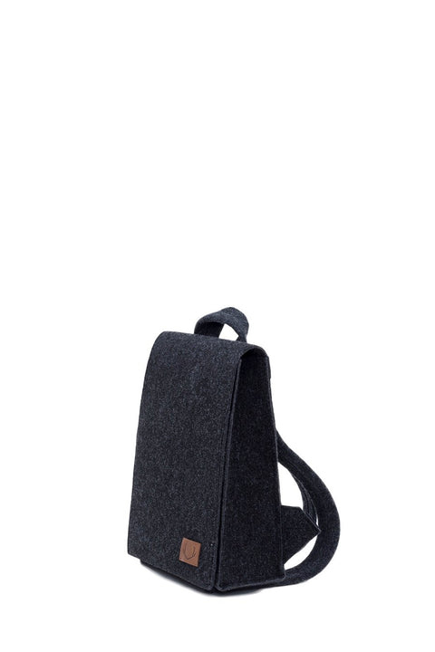 4. Side view of Nordhale Lund Mini Backpack in black, highlighting sleek profile