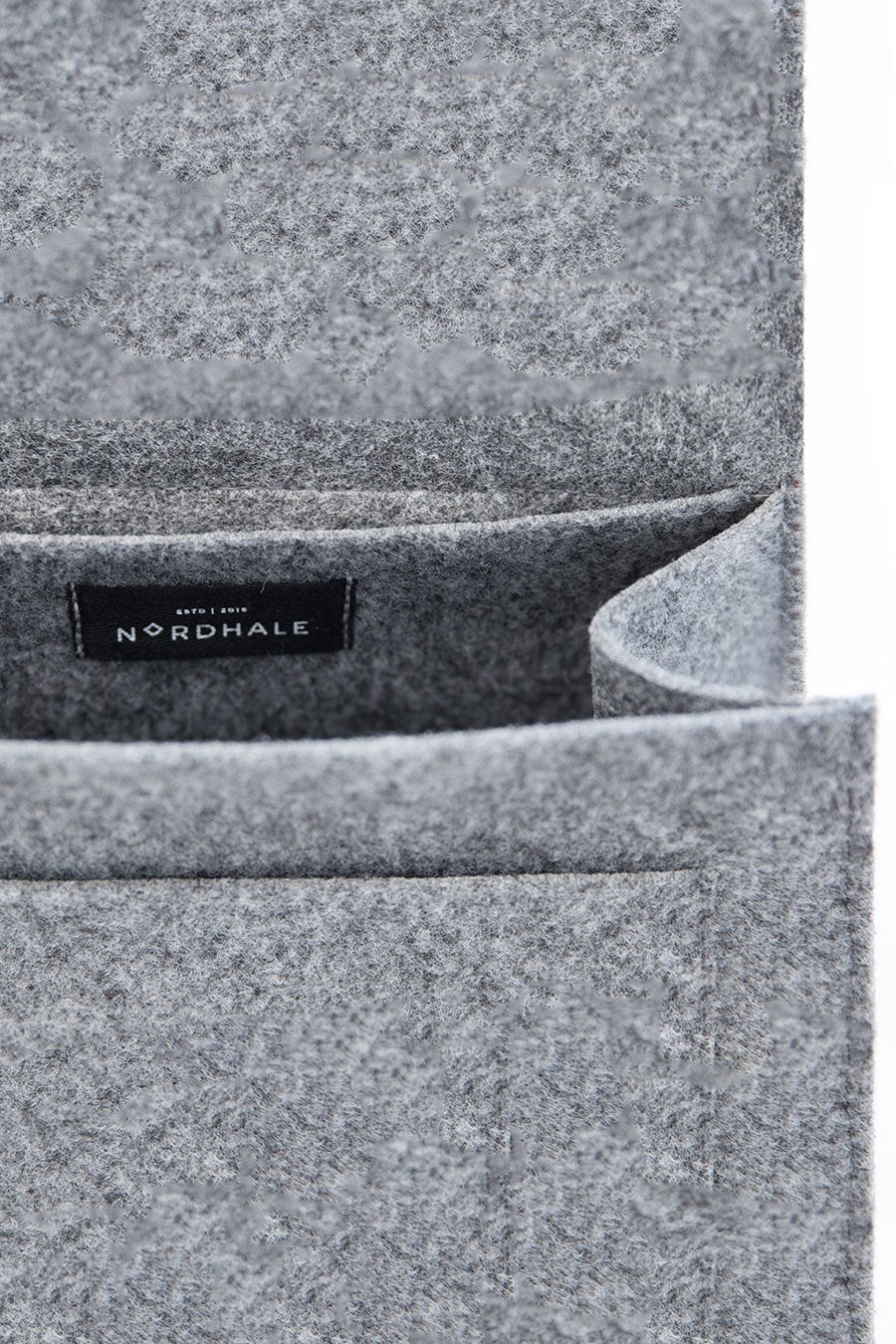 4. Interior view of Nordhale Backpack Lund in grey with Nordhale branding and laptop pocket