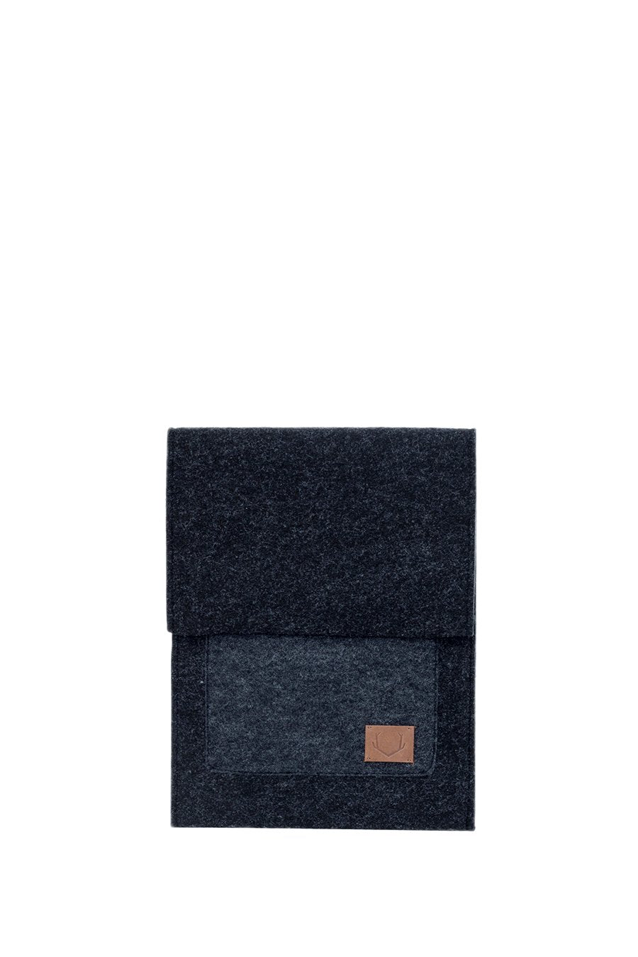 2. Nordhale Malmö 13' Black Laptop Sleeve in studio, showing front pocket and magnetic closure