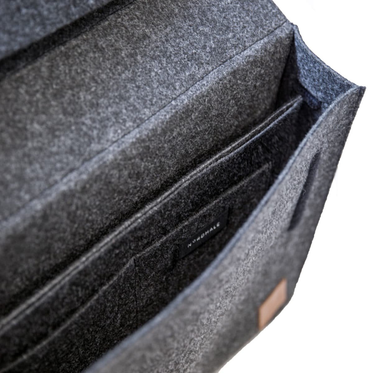 7. Interior view of black Nordhale Briefcase Sören with laptop sleeve and compartments