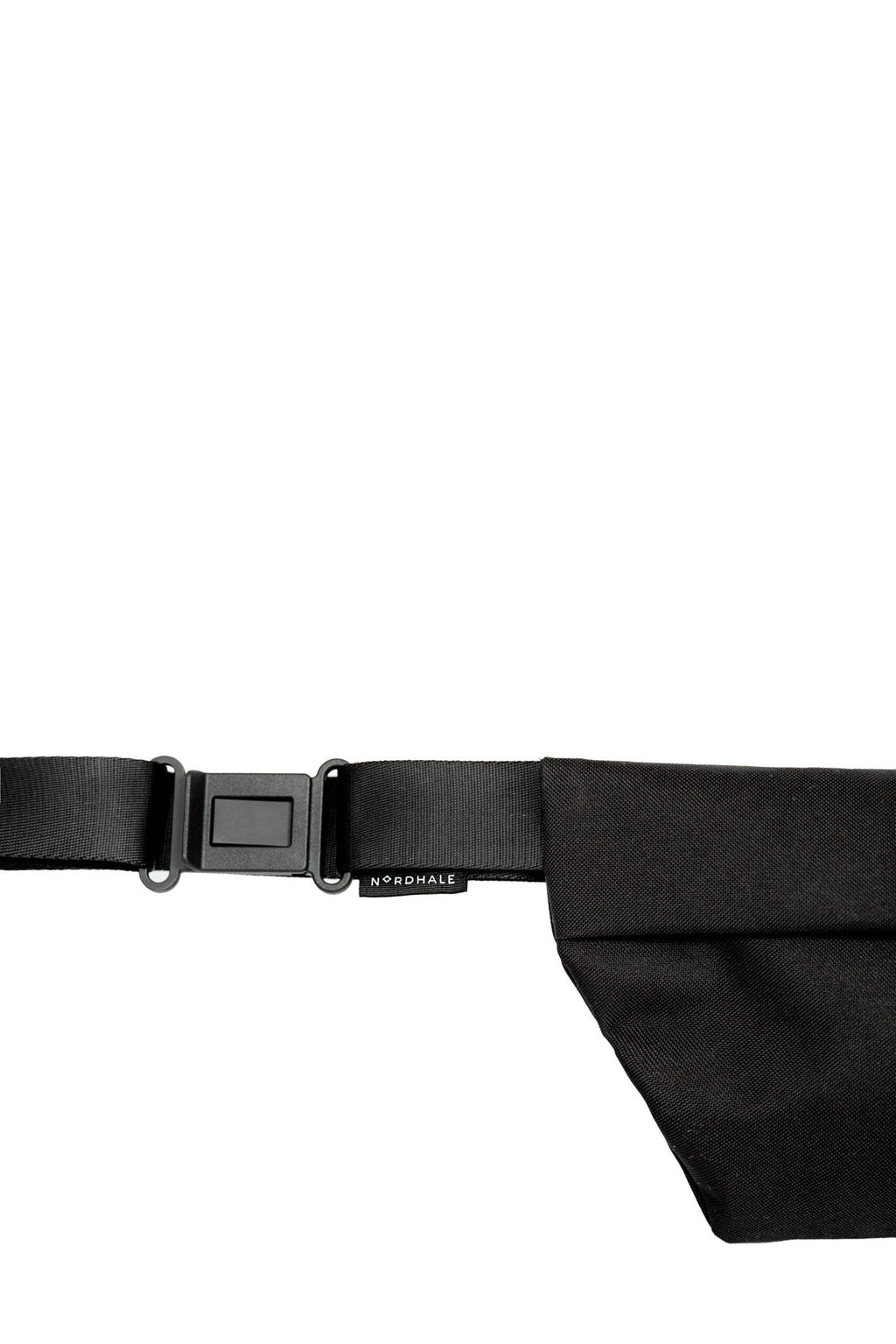 11. Close-up of Nordhale OSLO Cross Body Bag in black, showing strap and buckle detail