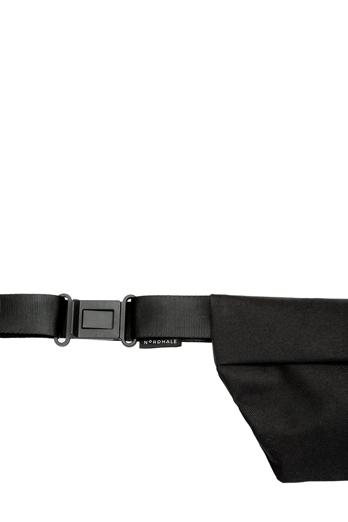 11. Close-up of Nordhale OSLO Cross Body Bag in black, showing strap and buckle detail