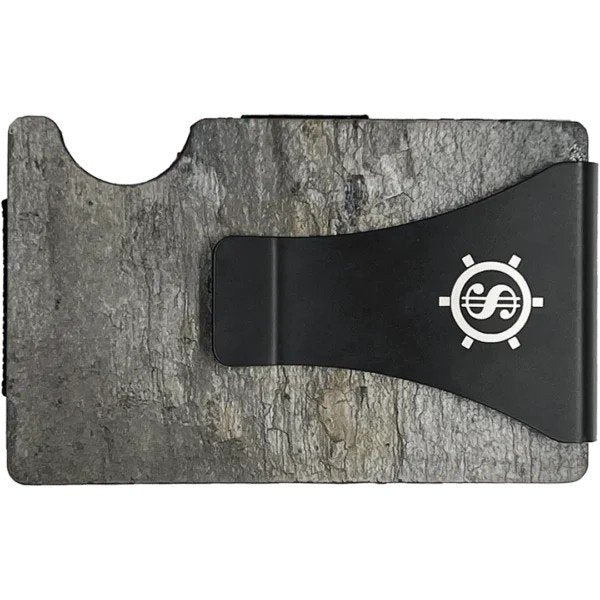 4. Flat lay of Öine Arktika card holder with black money clip featuring logo