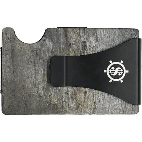 4. Flat lay of Öine Arktika card holder with black money clip featuring logo