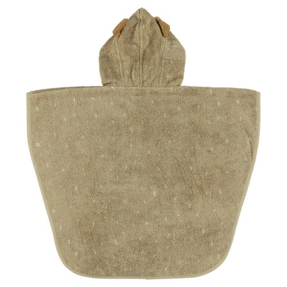 2. Kids' hooded bathing poncho in beige with dog design, shown from back on white background
