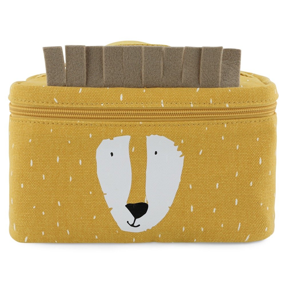 1. Trixie Baby Mr. Lion thermal lunch bag with yellow lion face design and zipper closure