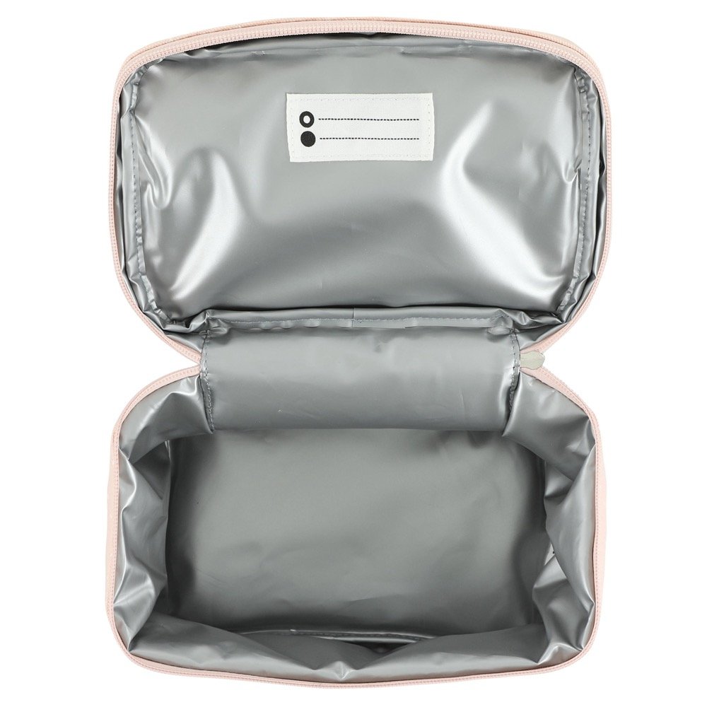2. Open interior view of thermal lunch bag showing silver lining and name tag