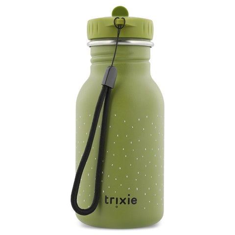 2. Green stainless steel bottle with black carrying loop and Trixie logo, shown from back on white background