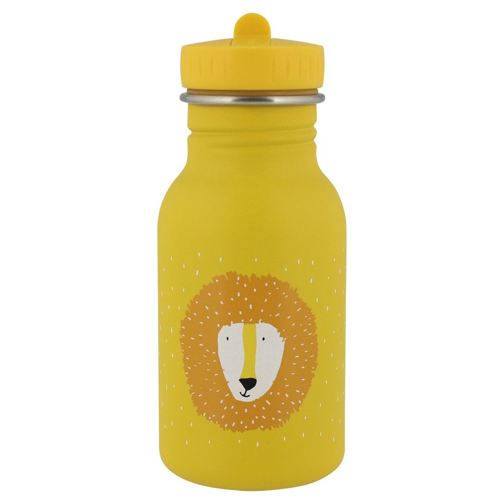 4. Yellow stainless steel bottle with lion face design on clean background