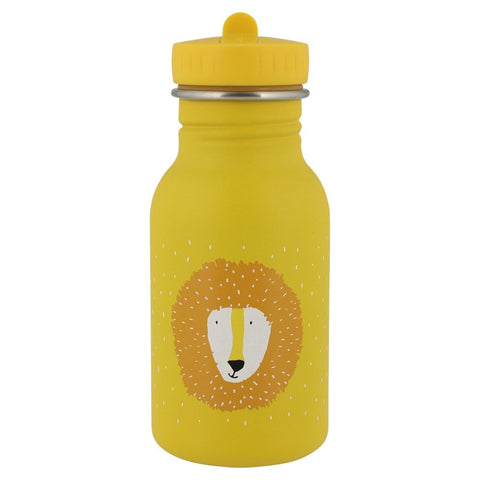 4. Yellow stainless steel bottle with lion face design on clean background