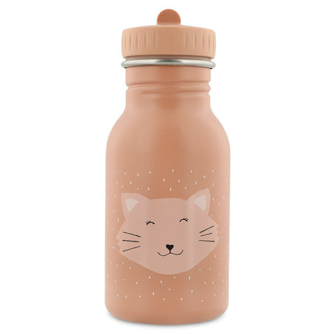 2. Trixie Baby stainless steel bottle with Mrs Cat face design on peach background, featuring easy-open cap
