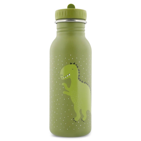 2. Green stainless steel bottle with dinosaur print, shown from front on white background