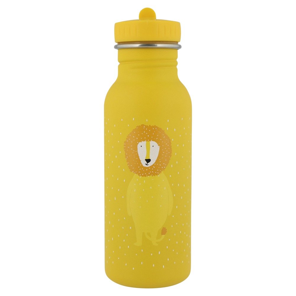 3. Yellow stainless steel bottle with lion illustration on white background, featuring easy-to-open cap