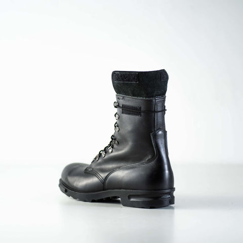 3. Side view of Samelin Hawk Pilot Boots in black full-grain leather, studio setting