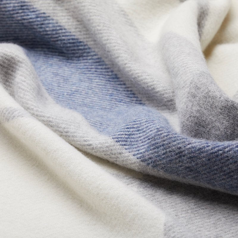 4. Close-up of Alpaka Natural Alpaca Wool Throw in Blue/Silver, highlighting soft texture
