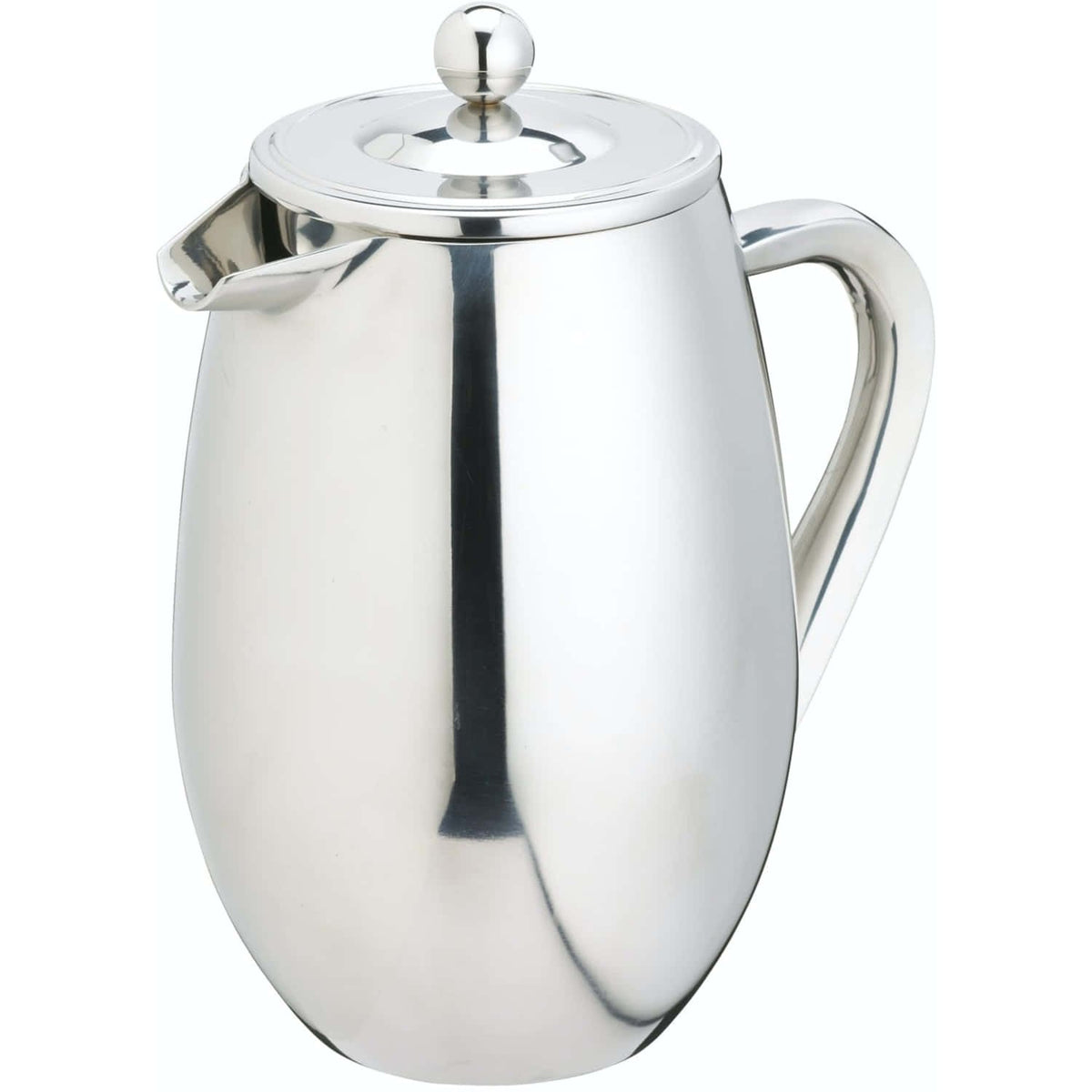7. La Cafetière silver double walled coffee maker with polished finish on white background