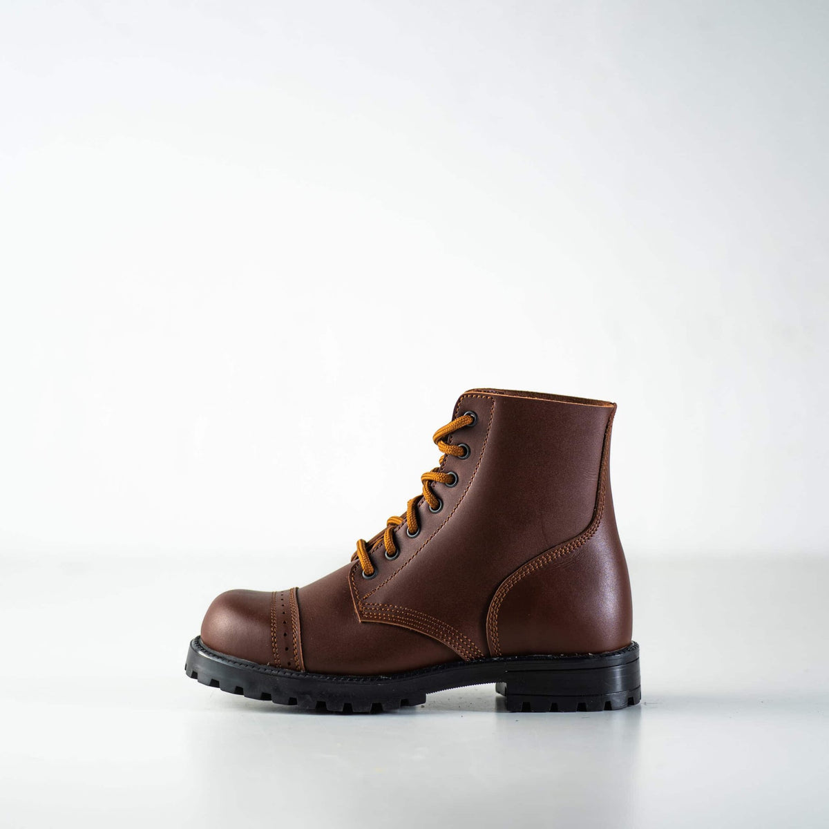 6. Profile view of unisex brown Samelin 517 Aviator Boots with anatomical design