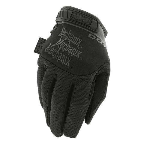 1. Black Mechanix tactical glove with logo on backhand, featuring breathable Spandex material and TPR closure