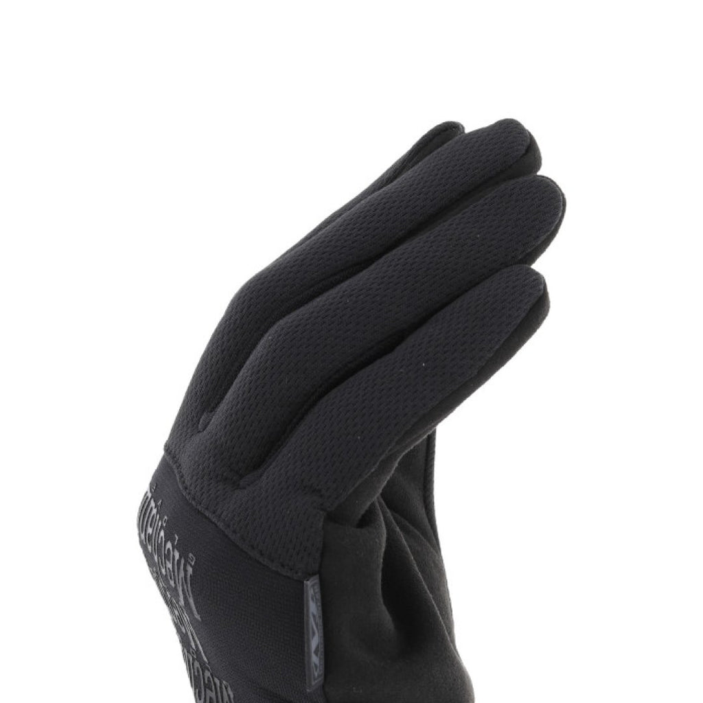 3. Side view of black Mechanix glove highlighting breathable Spandex and finger design