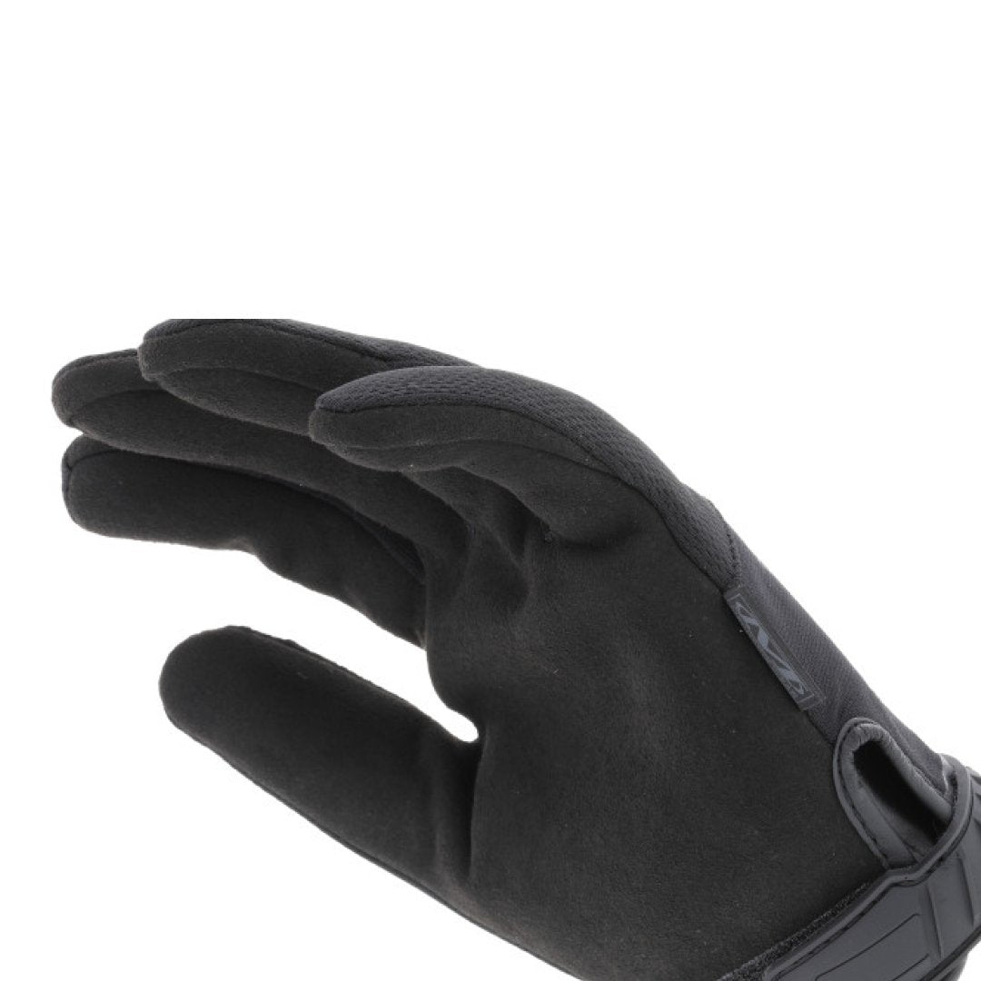 2. Close-up of black Mechanix glove palm side showing ergonomic design and secure fit