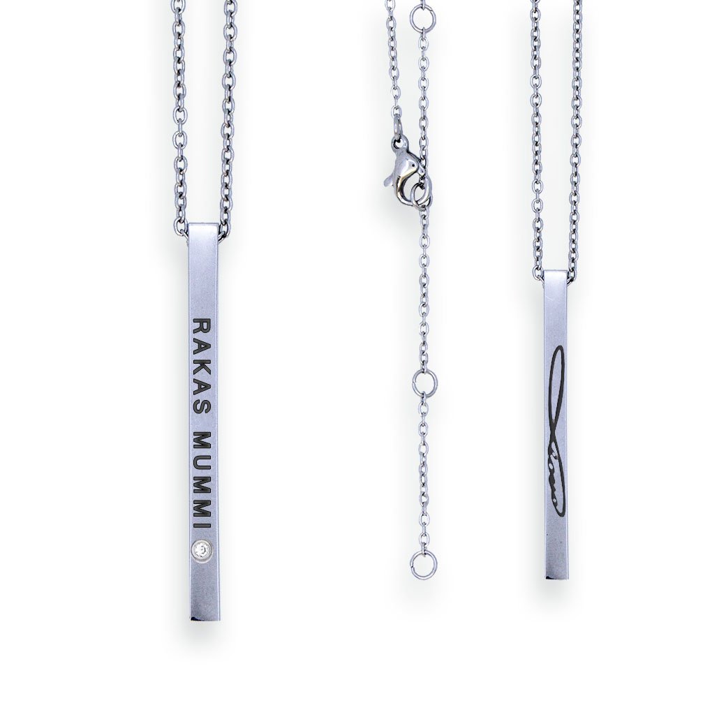 2. Olla RAKAS MUMMI necklace in silver stainless steel with engraved pendant