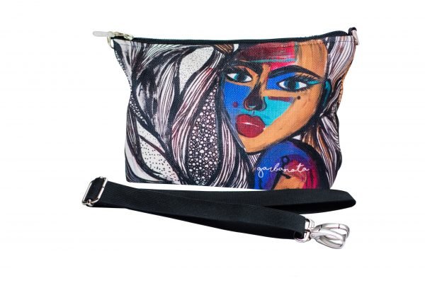 8. Studio shot of Garbanota shoulder bag with mermaid artwork by Dovilė Aleksonė, detachable strap shown