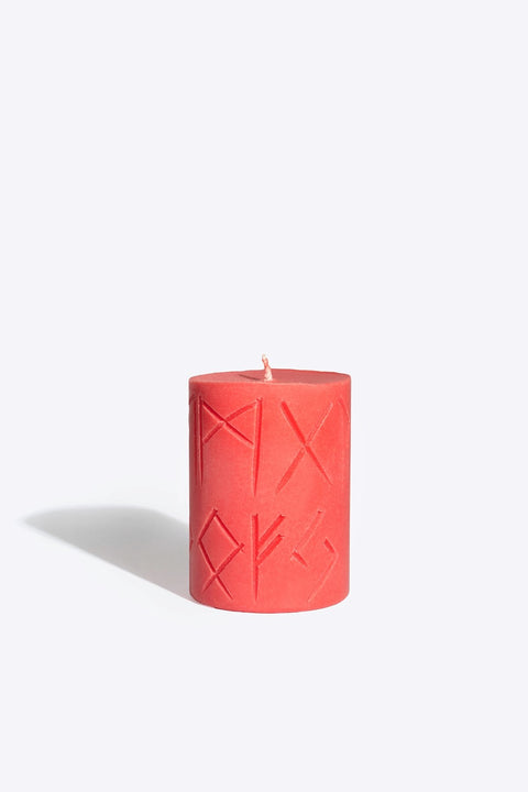 3. Smells Like Spells Rune Candle FREYA, red soy wax candle with runic symbols, studio shot