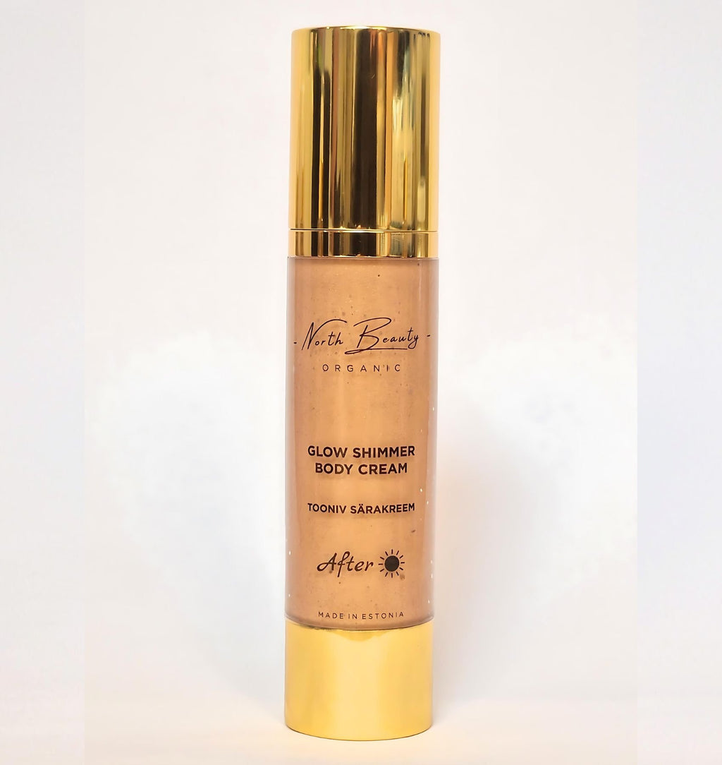 3. Studio shot of North Beauty Tinted Glow Cream bottle, showing label and shimmering finish