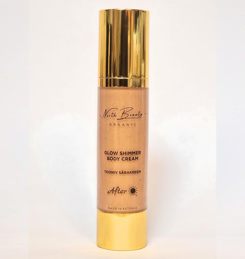 3. Studio shot of North Beauty Tinted Glow Cream bottle, showing label and shimmering finish